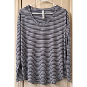 Athleta Cloudlight Stratus Long Sleeve Black Striped Large Athleisure EUC